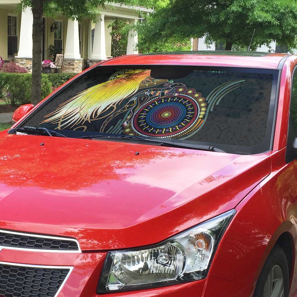 Papua New Guinea and Australia Together Auto Sun Shade Bird of Paradise and Kangaroo Melanesian Aboriginal Motifs LT03 - Polynesian Pride