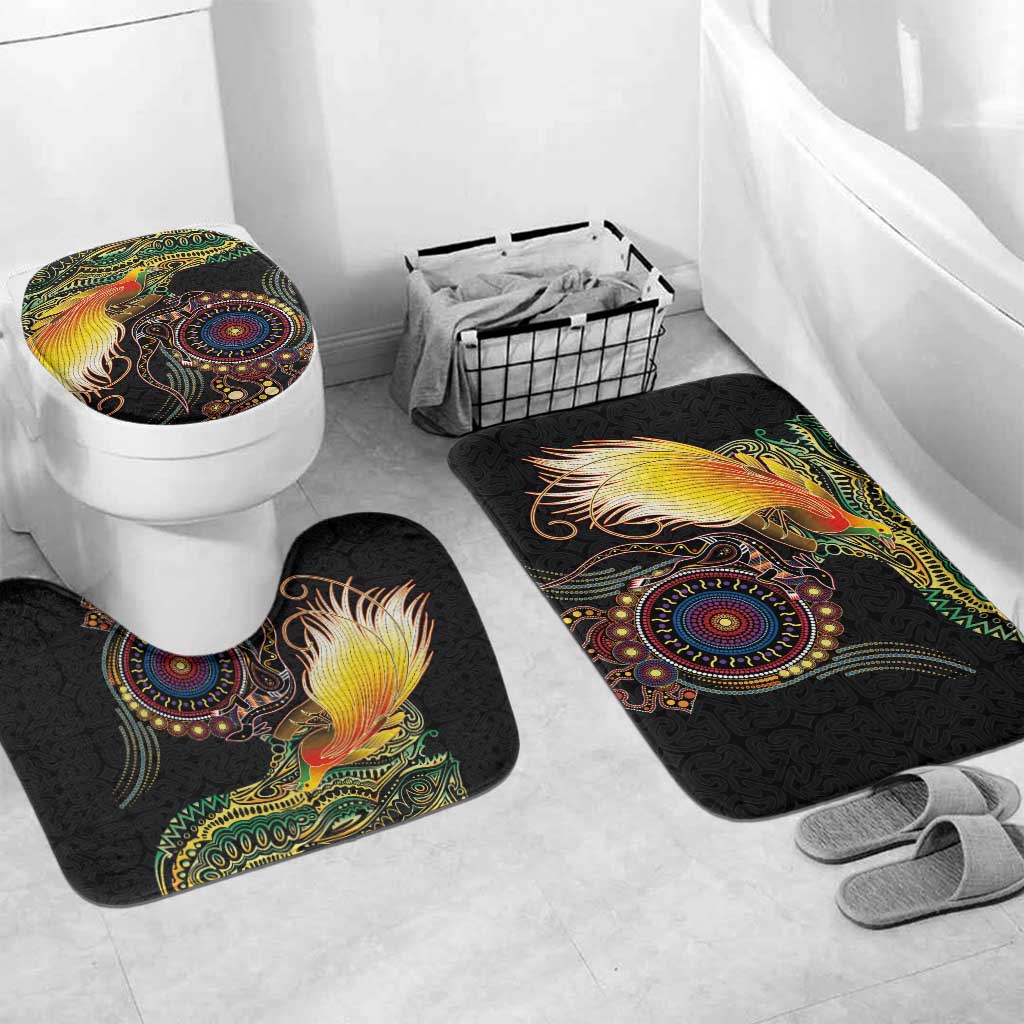 Papua New Guinea and Australia Together Bathroom Set Bird of Paradise and Kangaroo Melanesian Aboriginal Motifs LT03 Mat Set Only (3 pcs) One Size Black - Polynesian Pride
