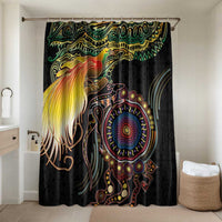 Papua New Guinea and Australia Together Bathroom Set Bird of Paradise and Kangaroo Melanesian Aboriginal Motifs LT03 Shower Curtain Only Black - Polynesian Pride