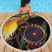Papua New Guinea and Australia Together Beach Blanket Bird of Paradise and Kangaroo Melanesian Aboriginal Motifs LT03 - Polynesian Pride