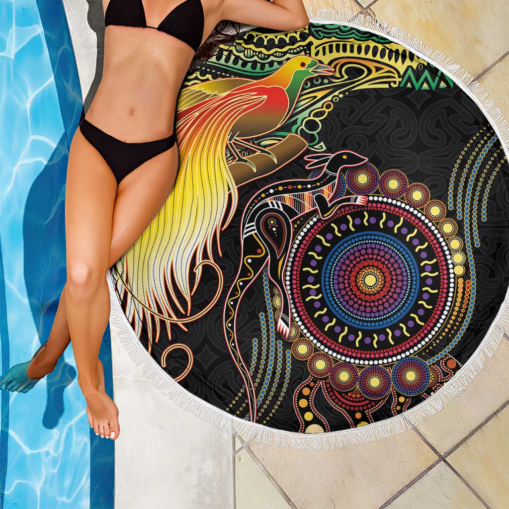 Papua New Guinea and Australia Together Beach Blanket Bird of Paradise and Kangaroo Melanesian Aboriginal Motifs LT03 - Polynesian Pride