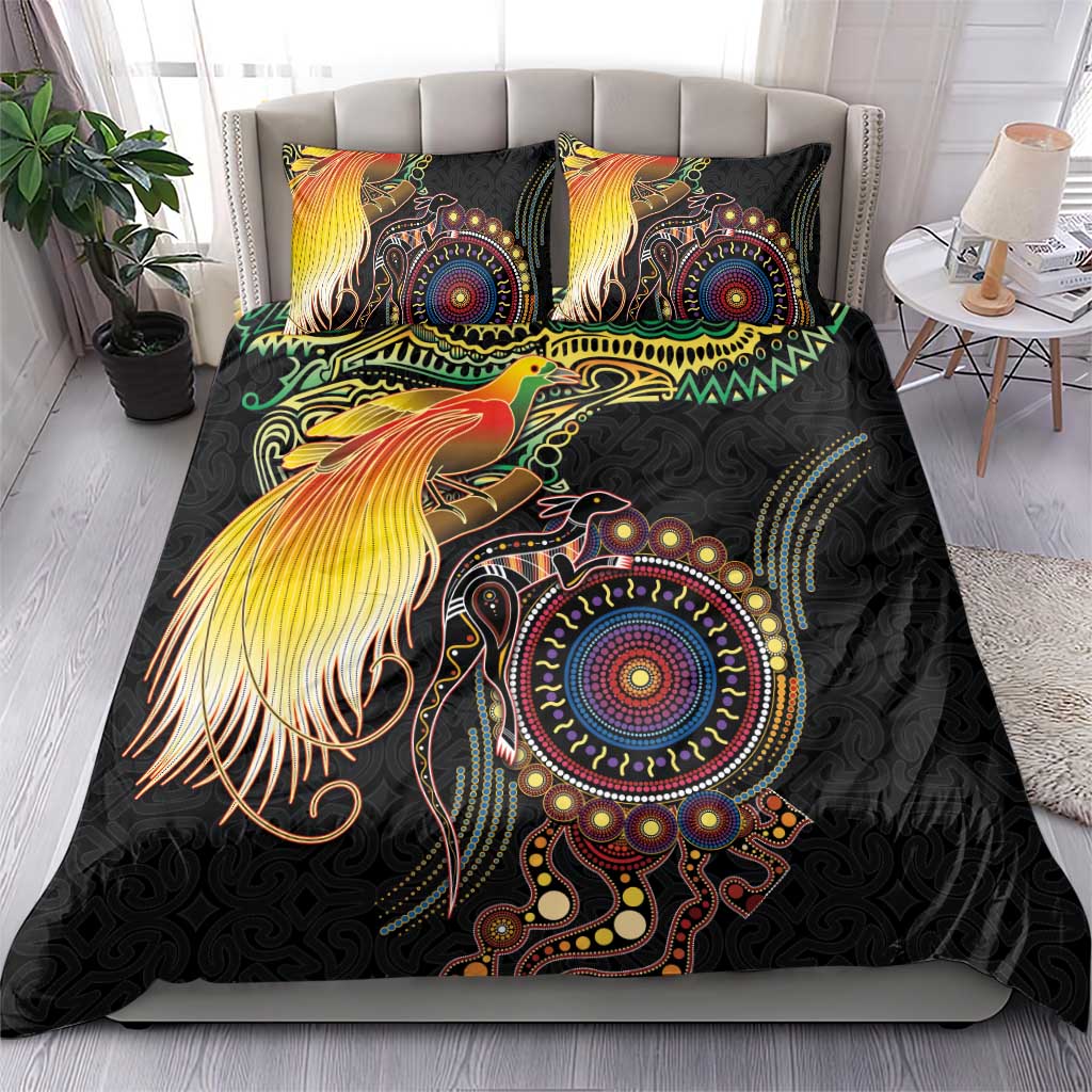 Papua New Guinea and Australia Together Bedding Set Bird of Paradise and Kangaroo Melanesian Aboriginal Motifs LT03 - Polynesian Pride