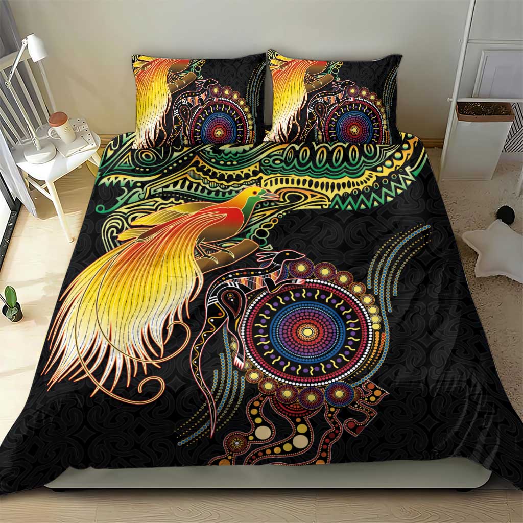 Papua New Guinea and Australia Together Bedding Set Bird of Paradise and Kangaroo Melanesian Aboriginal Motifs LT03 - Polynesian Pride