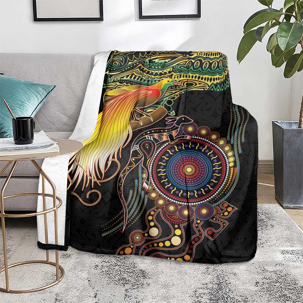 Papua New Guinea and Australia Together Blanket Bird of Paradise and Kangaroo Melanesian Aboriginal Motifs LT03 - Polynesian Pride