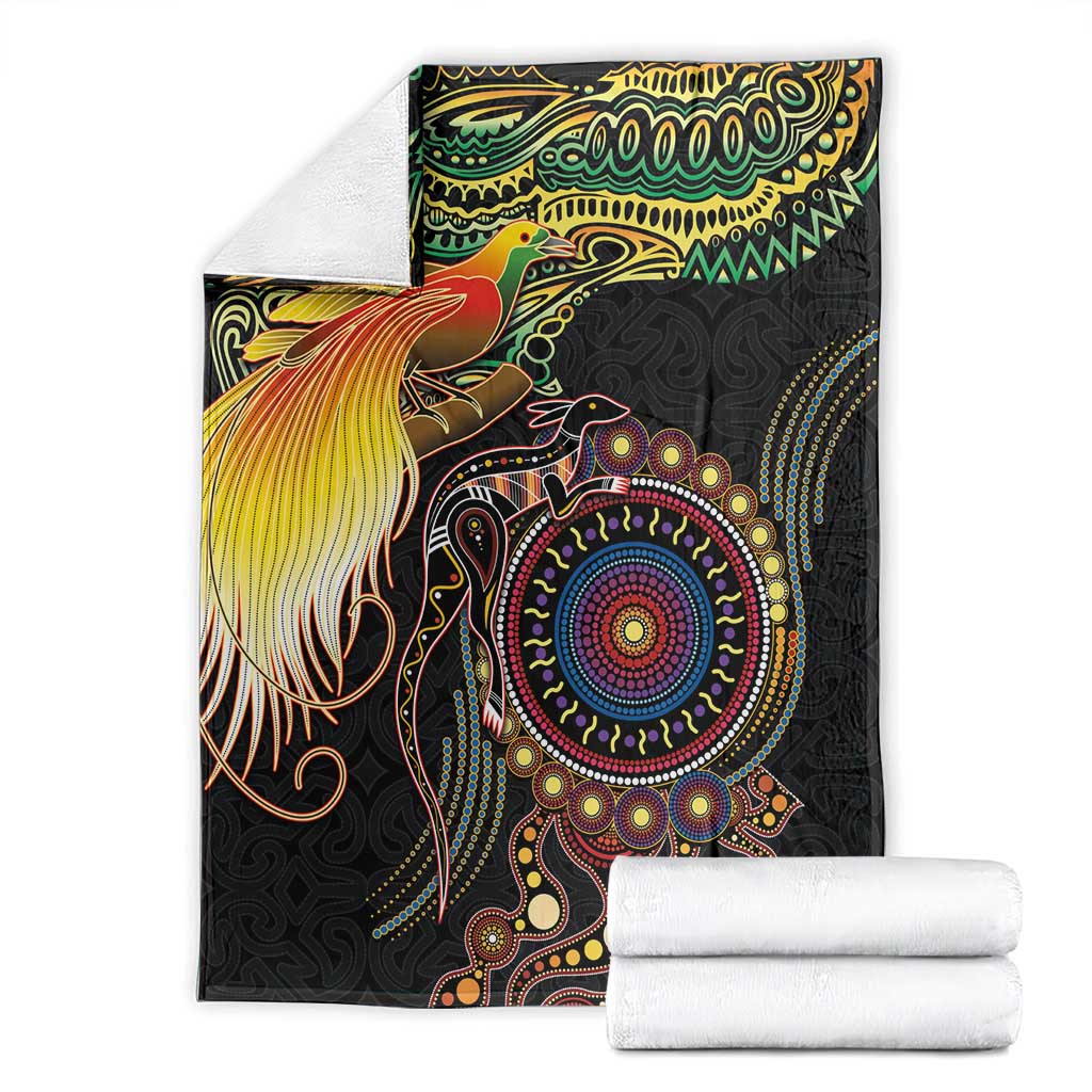 Papua New Guinea and Australia Together Blanket Bird of Paradise and Kangaroo Melanesian Aboriginal Motifs LT03 - Polynesian Pride