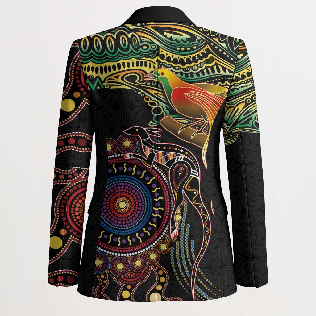 Papua New Guinea and Australia Together Blazer Bird of Paradise and Kangaroo Melanesian Aboriginal Motifs LT03 - Polynesian Pride