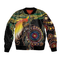 Papua New Guinea and Australia Together Bomber Jacket Bird of Paradise and Kangaroo Melanesian Aboriginal Motifs LT03 Unisex Black - Polynesian Pride
