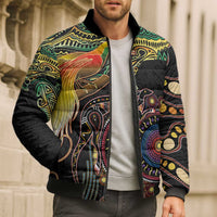 Papua New Guinea and Australia Together Bomber Puffer Jacket Bird of Paradise and Kangaroo Melanesian Aboriginal Motifs LT03 - Polynesian Pride
