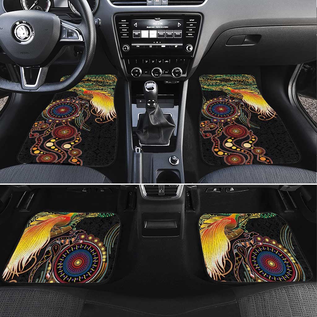 Papua New Guinea and Australia Together Car Mats Bird of Paradise and Kangaroo Melanesian Aboriginal Motifs LT03 Set 4pcs Black - Polynesian Pride