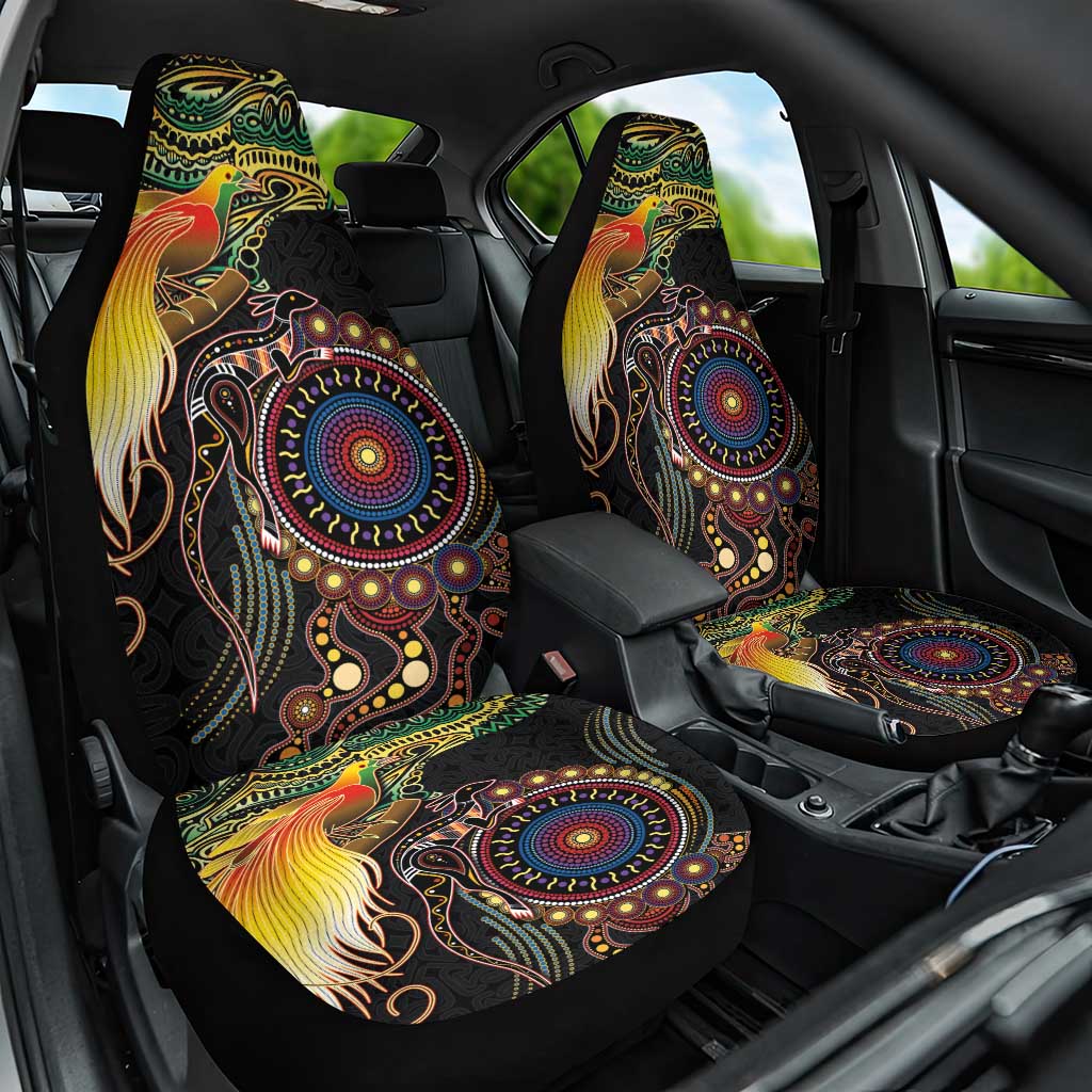 Papua New Guinea and Australia Together Car Seat Cover Bird of Paradise and Kangaroo Melanesian Aboriginal Motifs LT03 One Size Black - Polynesian Pride