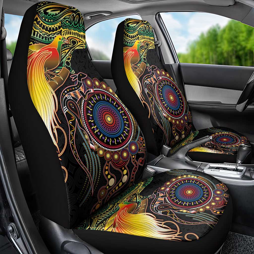 Papua New Guinea and Australia Together Car Seat Cover Bird of Paradise and Kangaroo Melanesian Aboriginal Motifs LT03 - Polynesian Pride