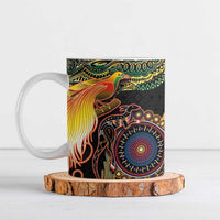 Papua New Guinea and Australia Together Ceramic Mug Bird of Paradise and Kangaroo Melanesian Aboriginal Motifs LT03 Black - Polynesian Pride