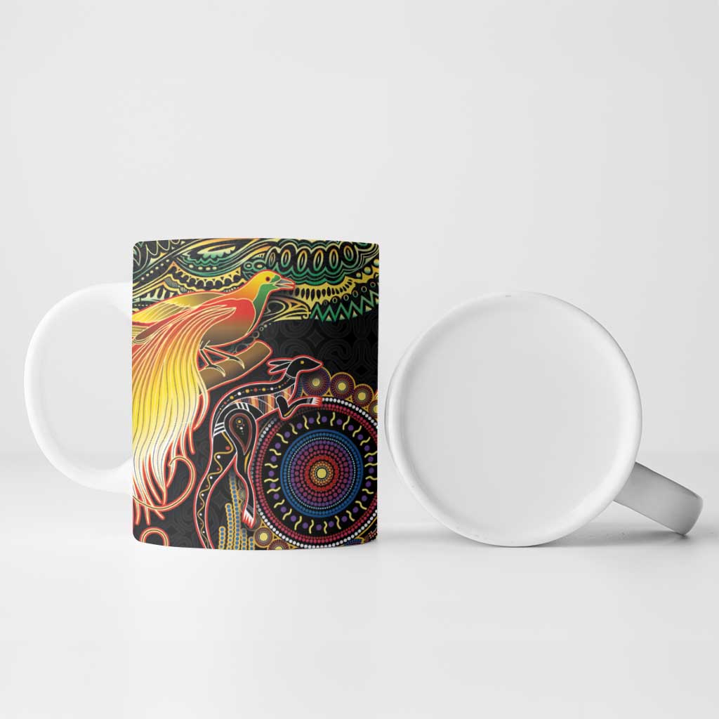 Papua New Guinea and Australia Together Ceramic Mug Bird of Paradise and Kangaroo Melanesian Aboriginal Motifs LT03 - Polynesian Pride
