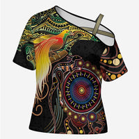 Papua New Guinea and Australia Together Cross Shoulder Shirt Bird of Paradise and Kangaroo Melanesian Aboriginal Motifs - Polynesian Pride