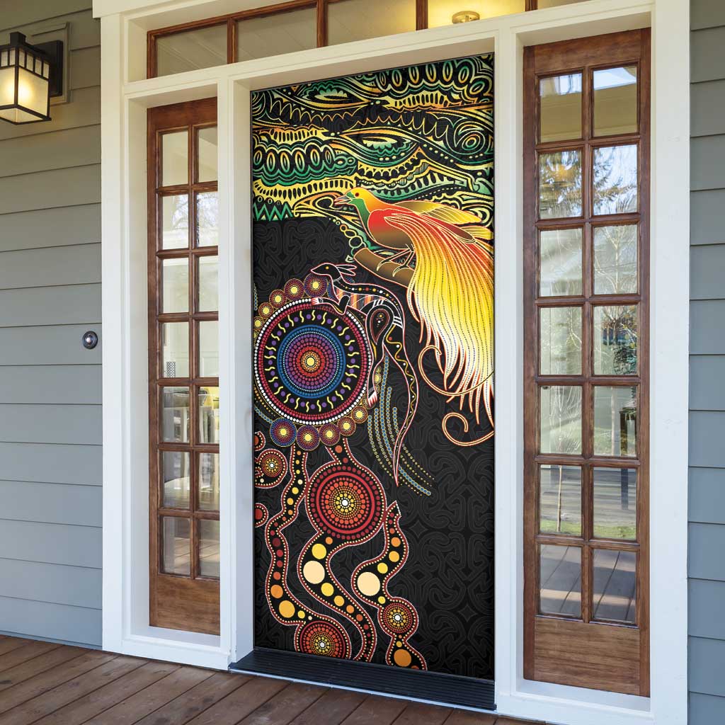 Papua New Guinea and Australia Together Door Cover Bird of Paradise and Kangaroo Melanesian Aboriginal Motifs LT03 - Polynesian Pride