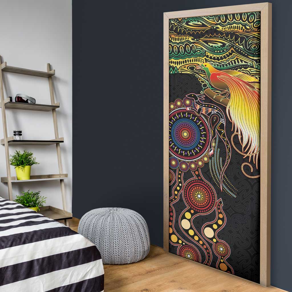 Papua New Guinea and Australia Together Door Cover Bird of Paradise and Kangaroo Melanesian Aboriginal Motifs LT03 - Polynesian Pride