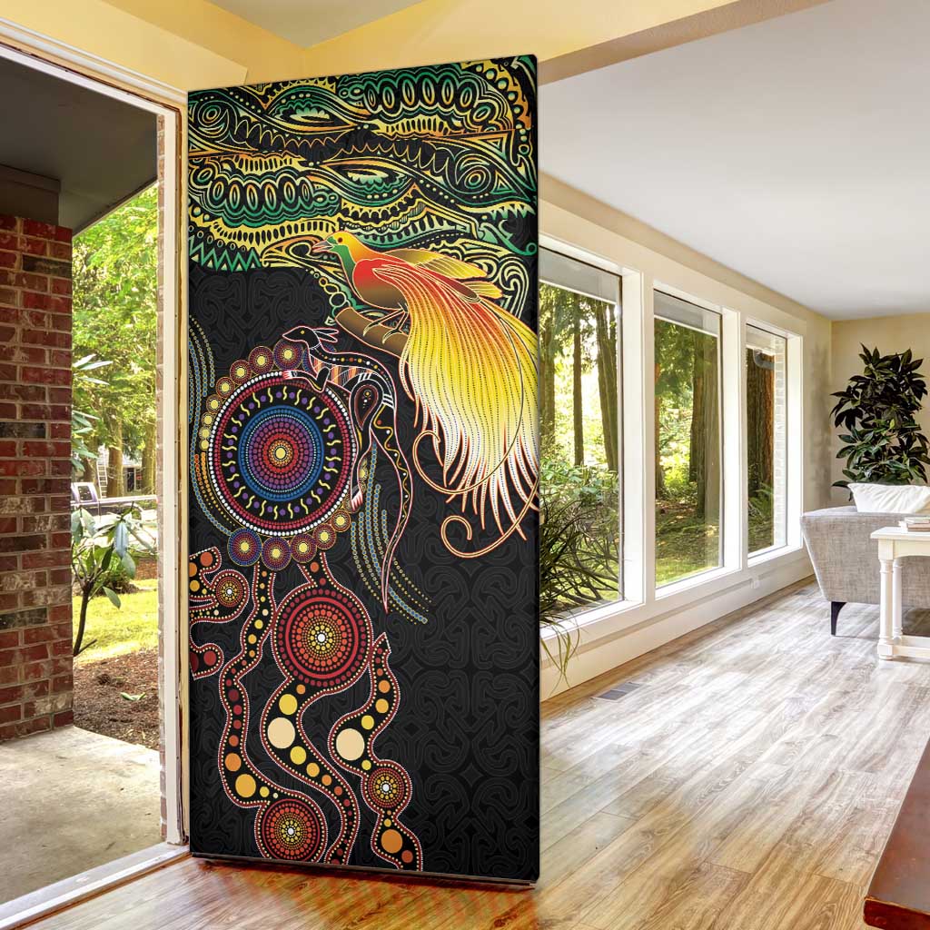 Papua New Guinea and Australia Together Door Cover Bird of Paradise and Kangaroo Melanesian Aboriginal Motifs LT03 - Polynesian Pride