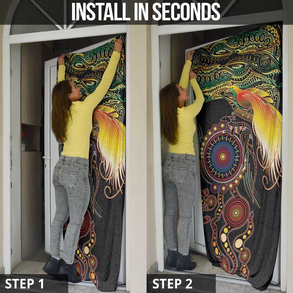 Papua New Guinea and Australia Together Door Cover Bird of Paradise and Kangaroo Melanesian Aboriginal Motifs LT03 - Polynesian Pride