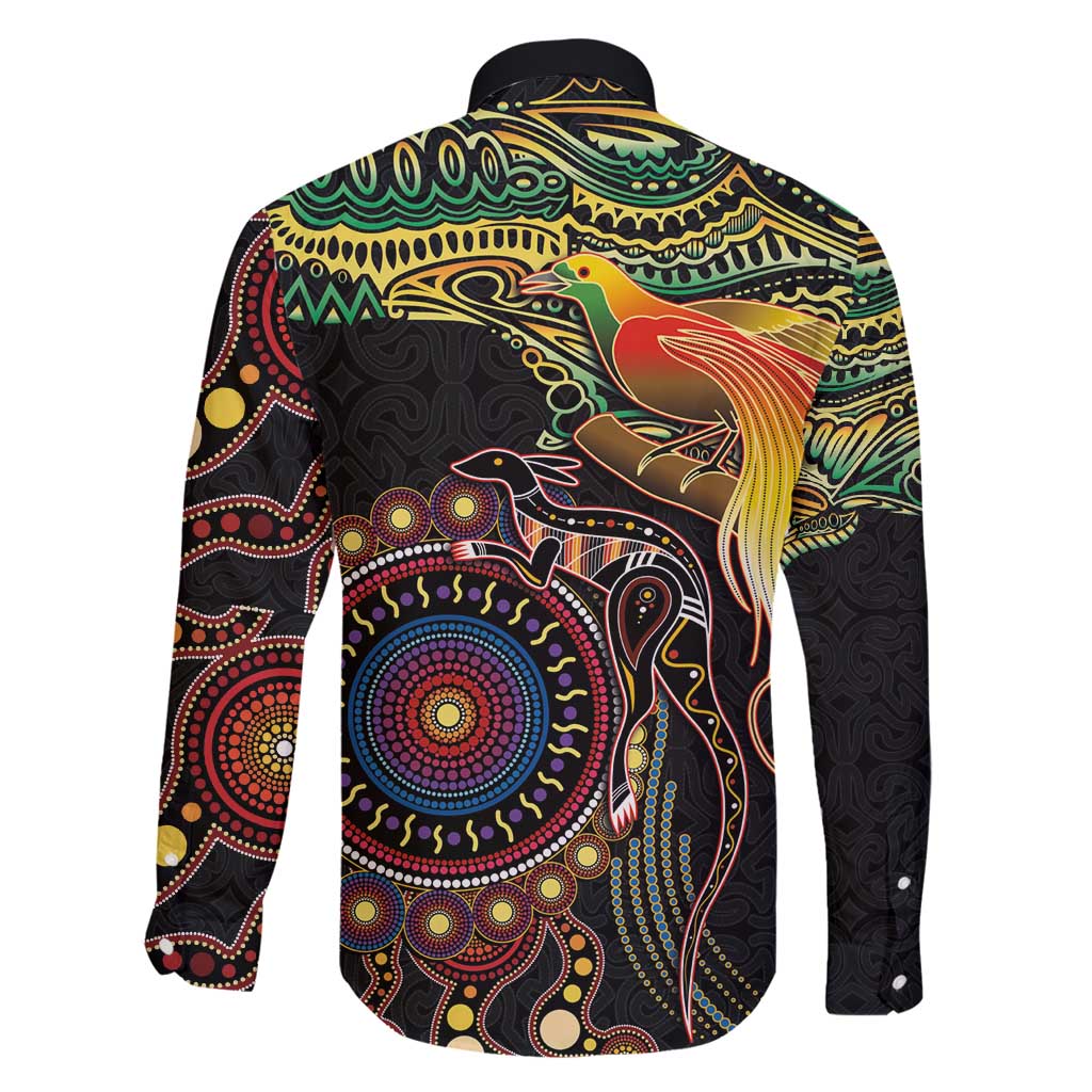 Papua New Guinea and Australia Together Family Matching Long Sleeve Bodycon Dress and Hawaiian Shirt Bird of Paradise and Kangaroo Melanesian Aboriginal Motifs - Polynesian Pride