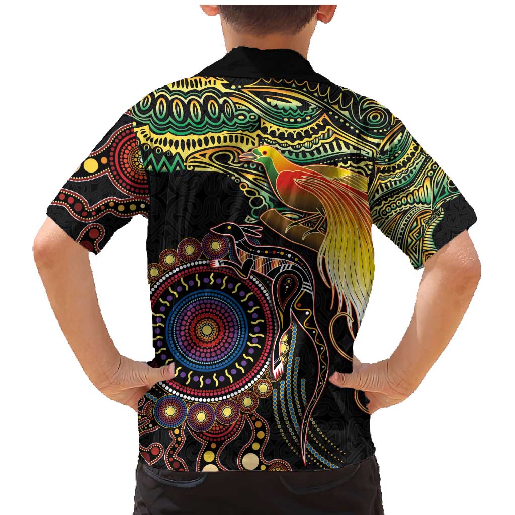 Papua New Guinea and Australia Together Family Matching Mermaid Dress and Hawaiian Shirt Bird of Paradise and Kangaroo Melanesian Aboriginal Motifs - Polynesian Pride