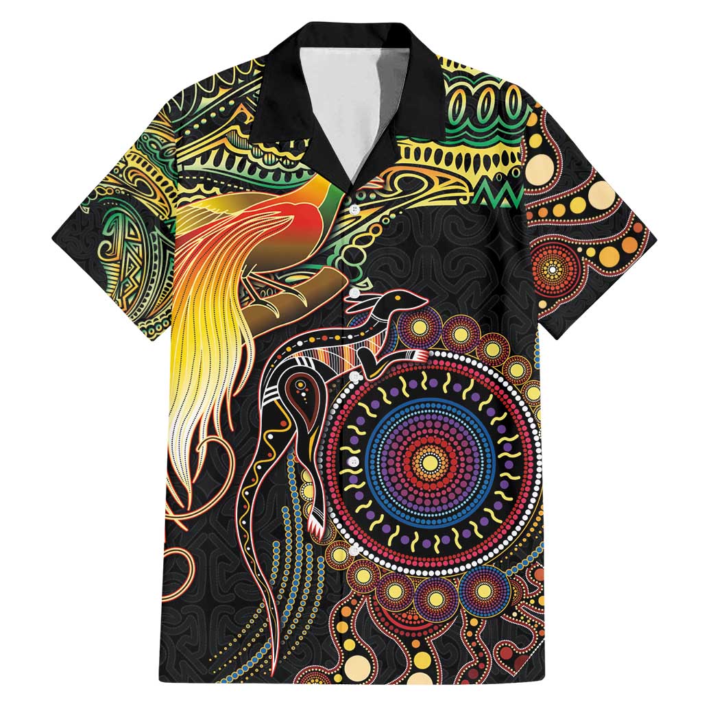 Papua New Guinea and Australia Together Family Matching Mermaid Dress and Hawaiian Shirt Bird of Paradise and Kangaroo Melanesian Aboriginal Motifs - Polynesian Pride