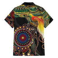 Papua New Guinea and Australia Together Family Matching Off Shoulder Short Dress and Hawaiian Shirt Bird of Paradise and Kangaroo Melanesian Aboriginal Motifs - Polynesian Pride