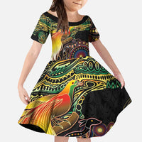 Papua New Guinea and Australia Together Family Matching Tank Maxi Dress and Hawaiian Shirt Bird of Paradise and Kangaroo Melanesian Aboriginal Motifs - Polynesian Pride