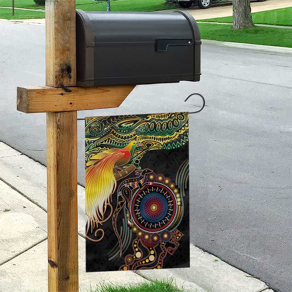 Papua New Guinea and Australia Together Garden Flag Bird of Paradise and Kangaroo Melanesian Aboriginal Motifs LT03 - Polynesian Pride