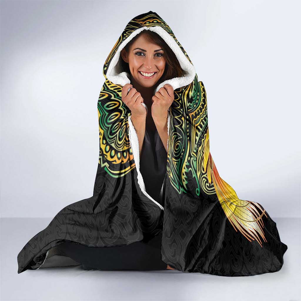 Papua New Guinea and Australia Together Hooded Blanket Bird of Paradise and Kangaroo Melanesian Aboriginal Motifs LT03 - Polynesian Pride