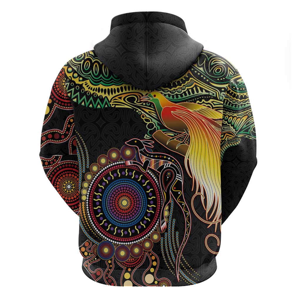 Papua New Guinea and Australia Together Hoodie Bird of Paradise and Kangaroo Melanesian Aboriginal Motifs LT03 - Polynesian Pride