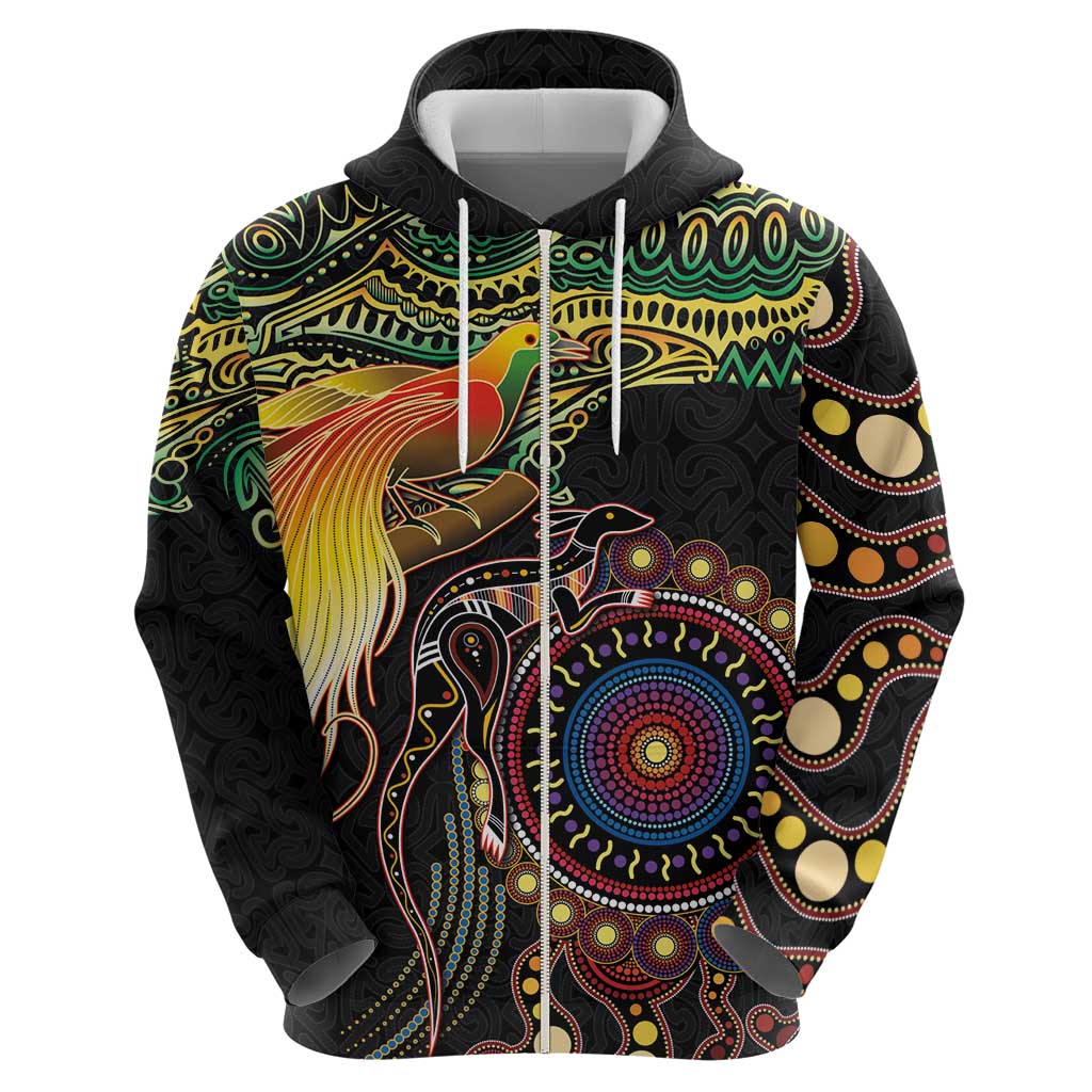 Papua New Guinea and Australia Together Hoodie Bird of Paradise and Kangaroo Melanesian Aboriginal Motifs LT03 - Polynesian Pride