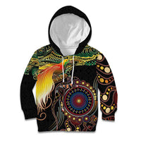 Papua New Guinea and Australia Together Kid Hoodie Bird of Paradise and Kangaroo Melanesian Aboriginal Motifs LT03 Hoodie Black - Polynesian Pride