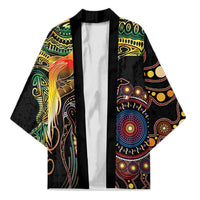 Papua New Guinea and Australia Together Kimono Bird of Paradise and Kangaroo Melanesian Aboriginal Motifs LT03 Unisex Black - Polynesian Pride