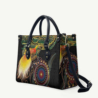 Papua New Guinea and Australia Together Leather Bag Bird of Paradise and Kangaroo Melanesian Aboriginal Motifs LT03 Black - Polynesian Pride