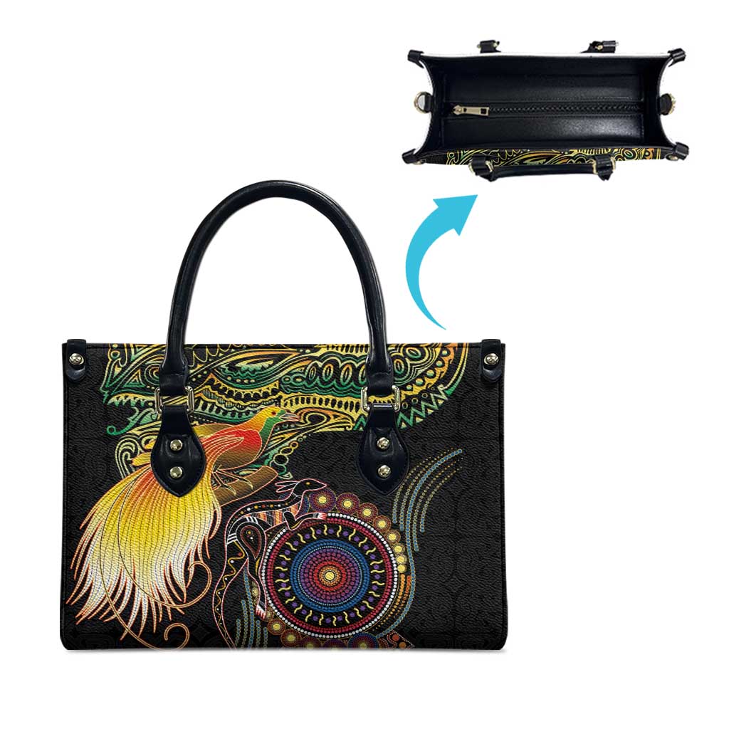 Papua New Guinea and Australia Together Leather Bag Bird of Paradise and Kangaroo Melanesian Aboriginal Motifs LT03 - Polynesian Pride