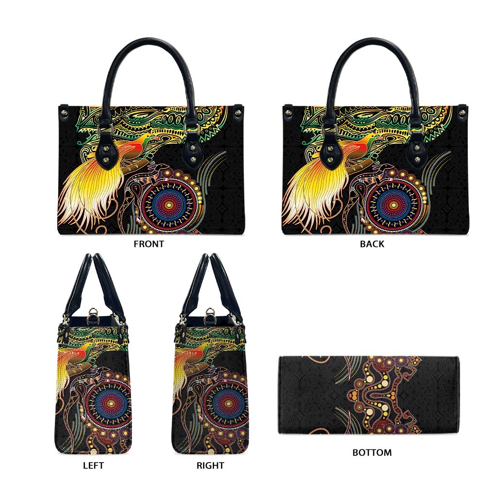 Papua New Guinea and Australia Together Leather Bag Bird of Paradise and Kangaroo Melanesian Aboriginal Motifs LT03 - Polynesian Pride
