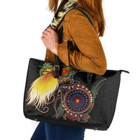 Papua New Guinea and Australia Together Leather Tote Bag Bird of Paradise and Kangaroo Melanesian Aboriginal Motifs LT03 Black - Polynesian Pride