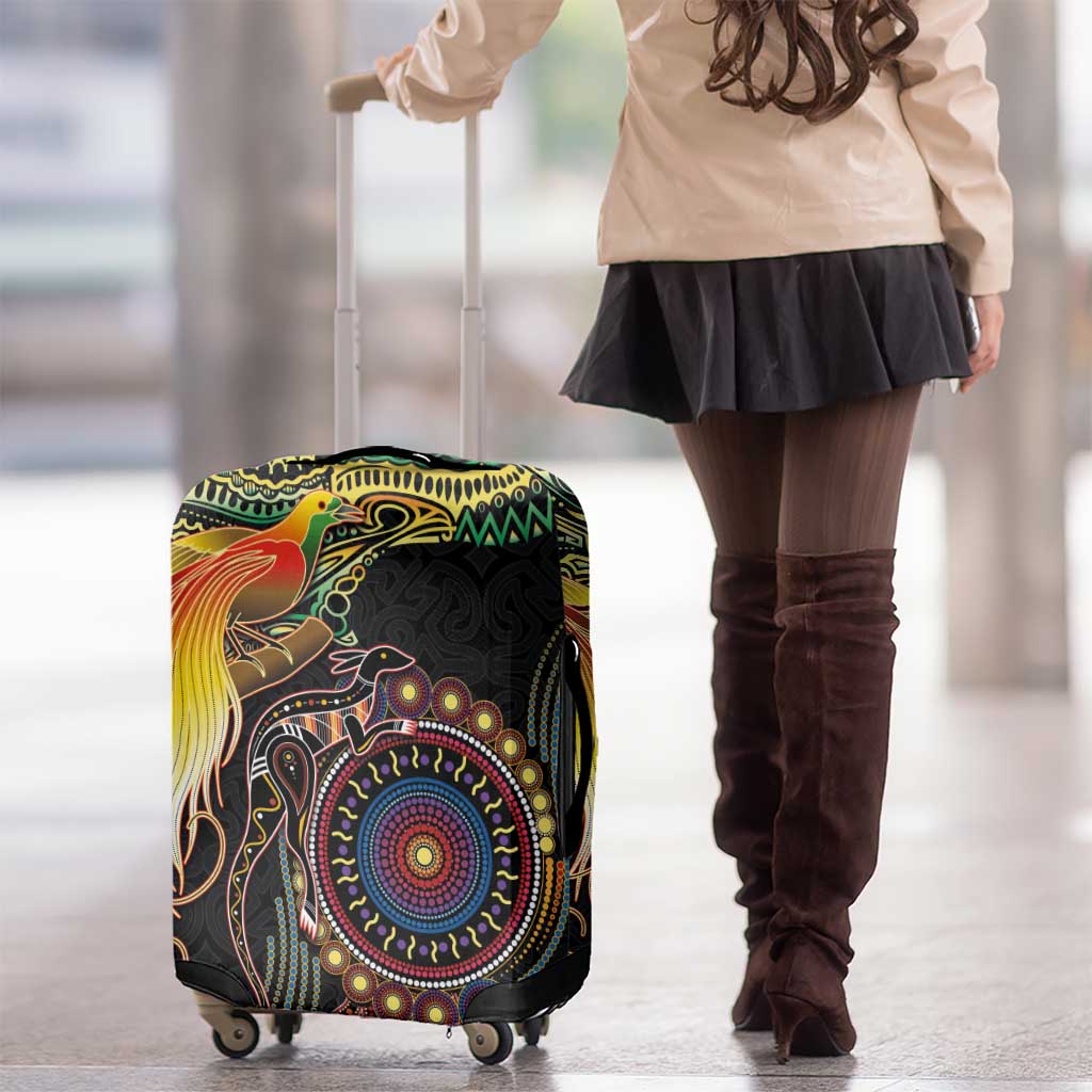Papua New Guinea and Australia Together Luggage Cover Bird of Paradise and Kangaroo Melanesian Aboriginal Motifs LT03 - Polynesian Pride