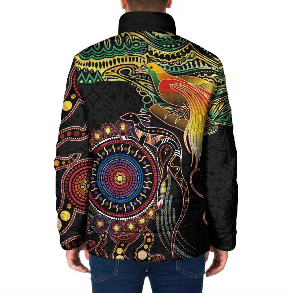 Papua New Guinea and Australia Together Padded Jacket Bird of Paradise and Kangaroo Melanesian Aboriginal Motifs LT03 - Polynesian Pride