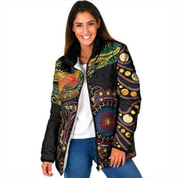 Papua New Guinea and Australia Together Padded Jacket Bird of Paradise and Kangaroo Melanesian Aboriginal Motifs LT03 Women Black - Polynesian Pride