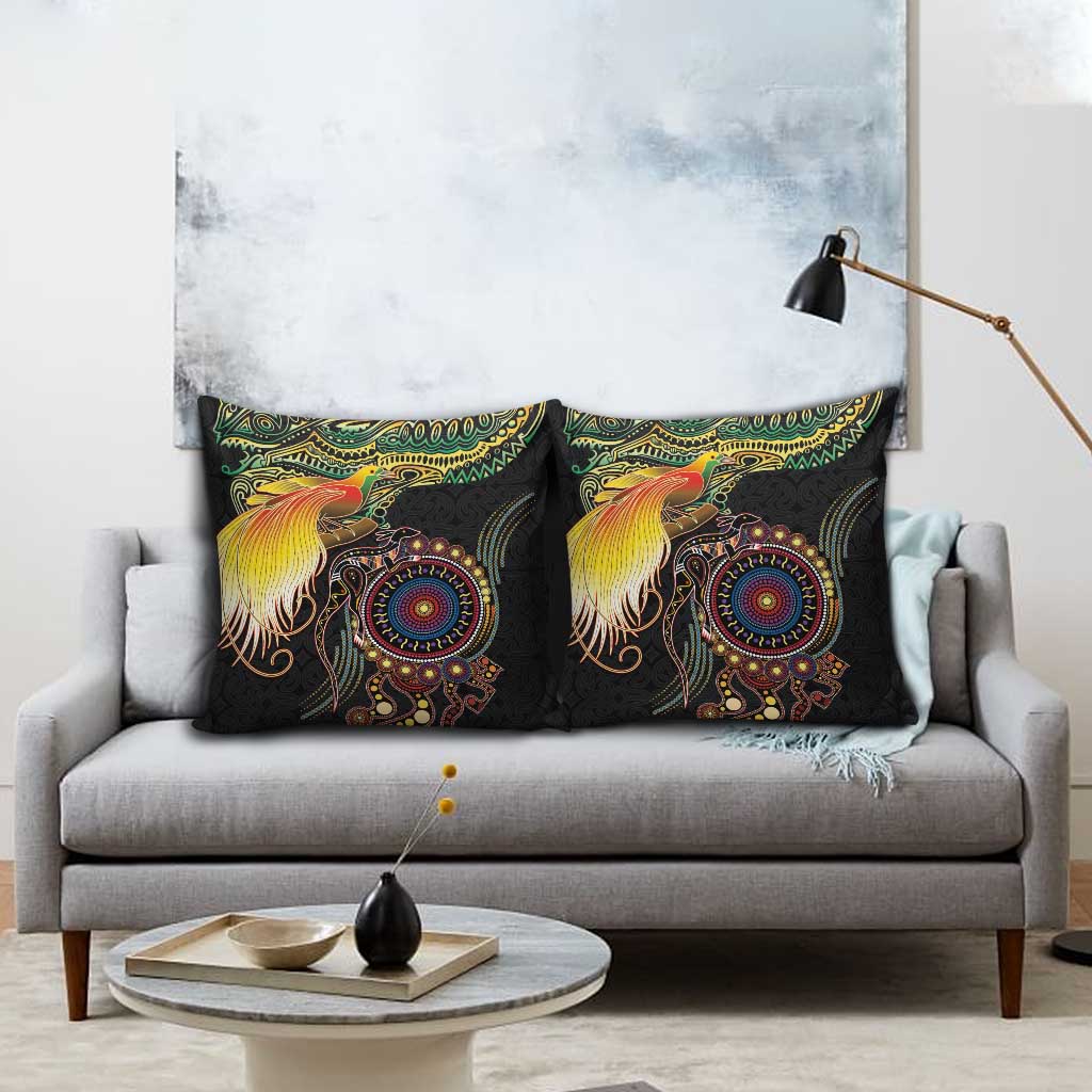 Papua New Guinea and Australia Together Pillow Cover Bird of Paradise and Kangaroo Melanesian Aboriginal Motifs LT03 - Polynesian Pride