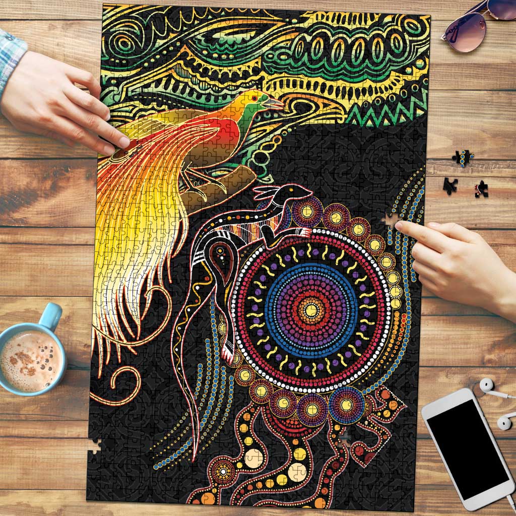 Papua New Guinea and Australia Together Puzzle Bird of Paradise and Kangaroo Melanesian Aboriginal Motifs LT03 Black - Polynesian Pride
