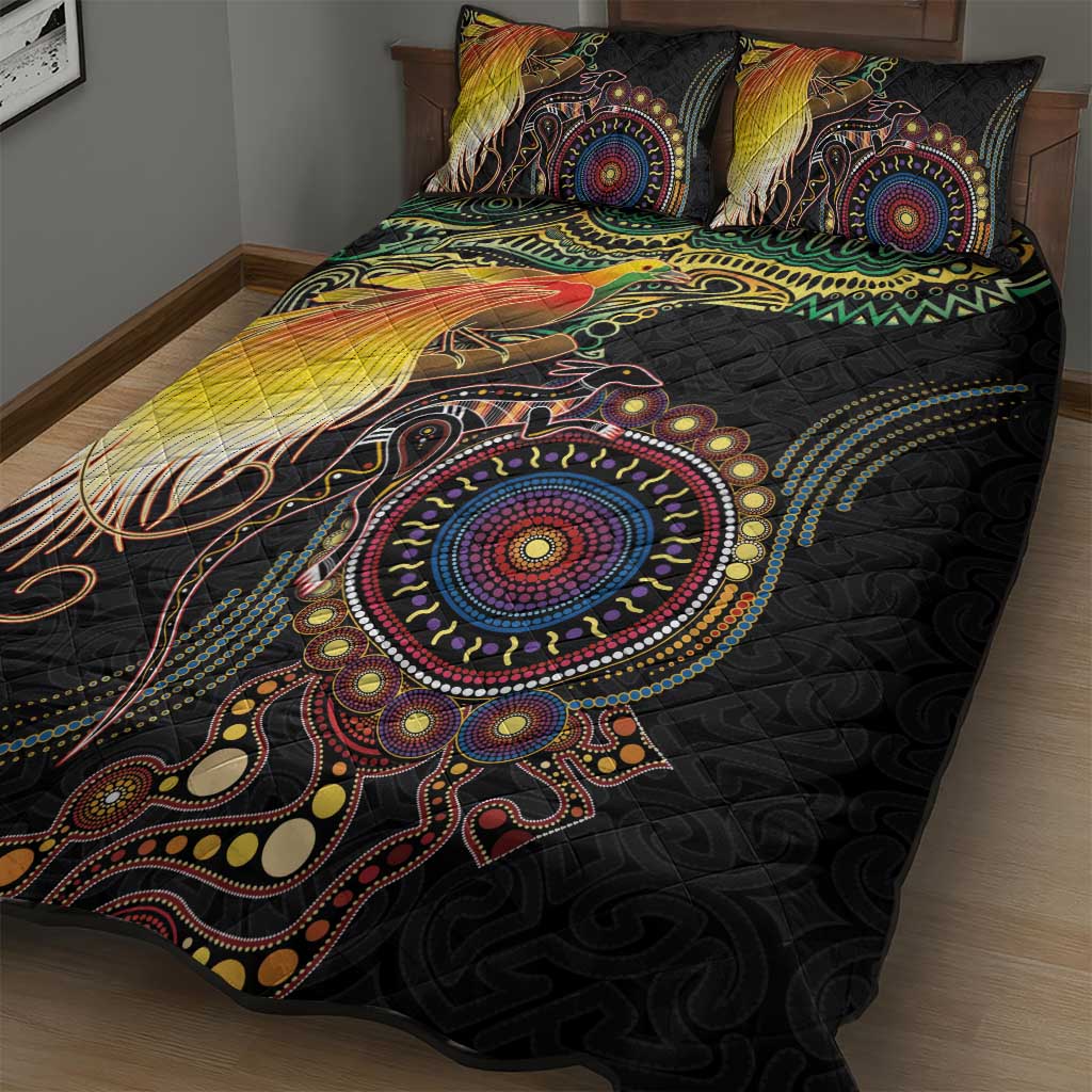 Papua New Guinea and Australia Together Quilt Bed Set Bird of Paradise and Kangaroo Melanesian Aboriginal Motifs LT03 - Polynesian Pride