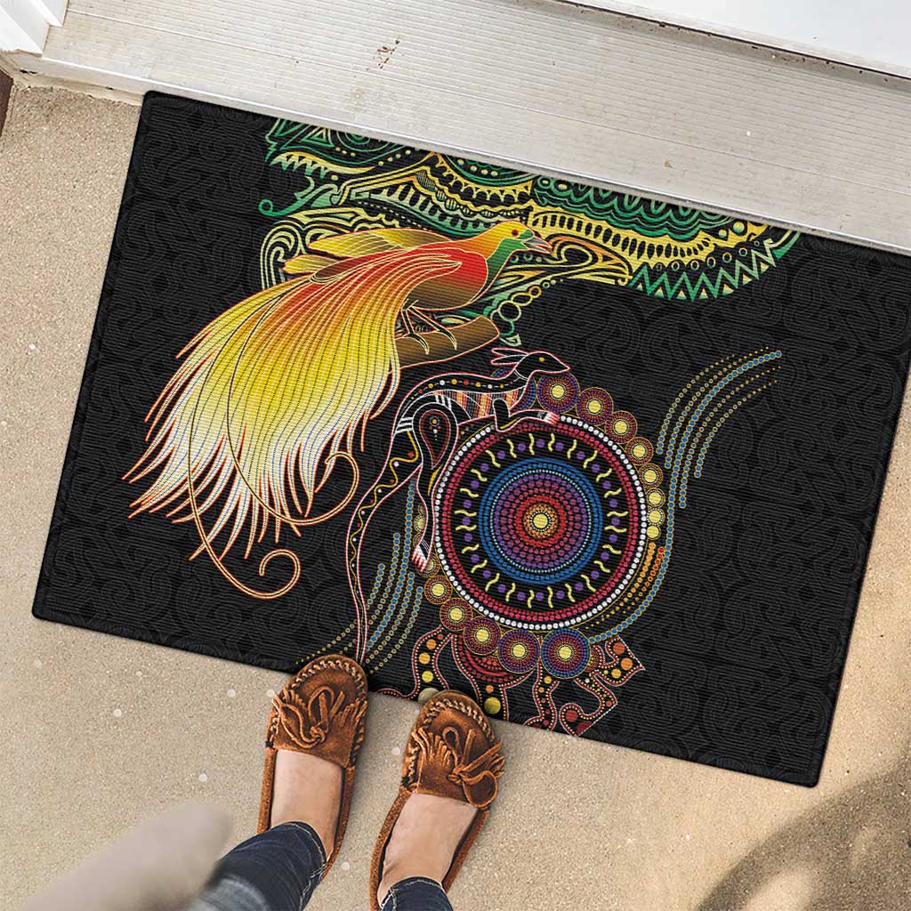 Papua New Guinea and Australia Together Rubber Doormat Bird of Paradise and Kangaroo Melanesian Aboriginal Motifs LT03 - Polynesian Pride