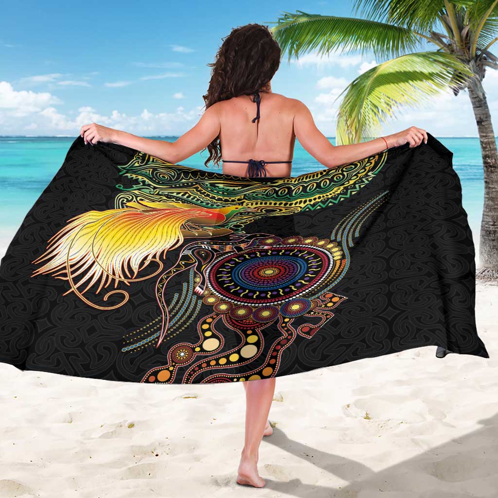 Papua New Guinea and Australia Together Sarong Bird of Paradise and Kangaroo Melanesian Aboriginal Motifs LT03 - Polynesian Pride