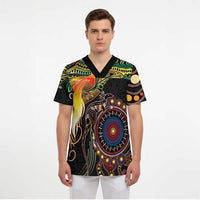 Papua New Guinea and Australia Together Scrub Top Bird of Paradise and Kangaroo Melanesian Aboriginal Motifs LT03 - Polynesian Pride