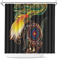 Papua New Guinea and Australia Together Shower Curtain Bird of Paradise and Kangaroo Melanesian Aboriginal Motifs LT03 Black - Polynesian Pride