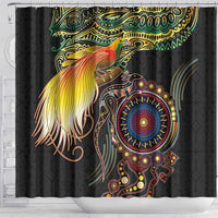 Papua New Guinea and Australia Together Shower Curtain Bird of Paradise and Kangaroo Melanesian Aboriginal Motifs LT03 - Polynesian Pride
