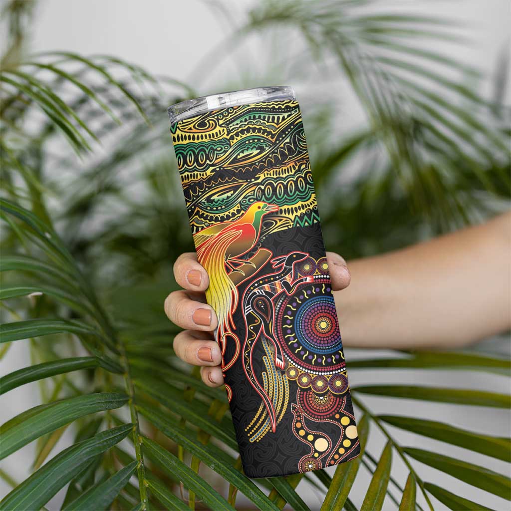 Papua New Guinea and Australia Together Skinny Tumbler Bird of Paradise and Kangaroo Melanesian Aboriginal Motifs LT03 - Polynesian Pride