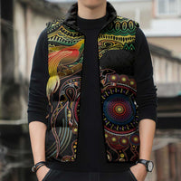 Papua New Guinea and Australia Together Sleeveless Puffer Jacket Bird of Paradise and Kangaroo Melanesian Aboriginal Motifs LT03 - Polynesian Pride